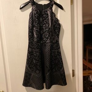 Metallic & Velvet Lace Patterned Fit & Flare Dress